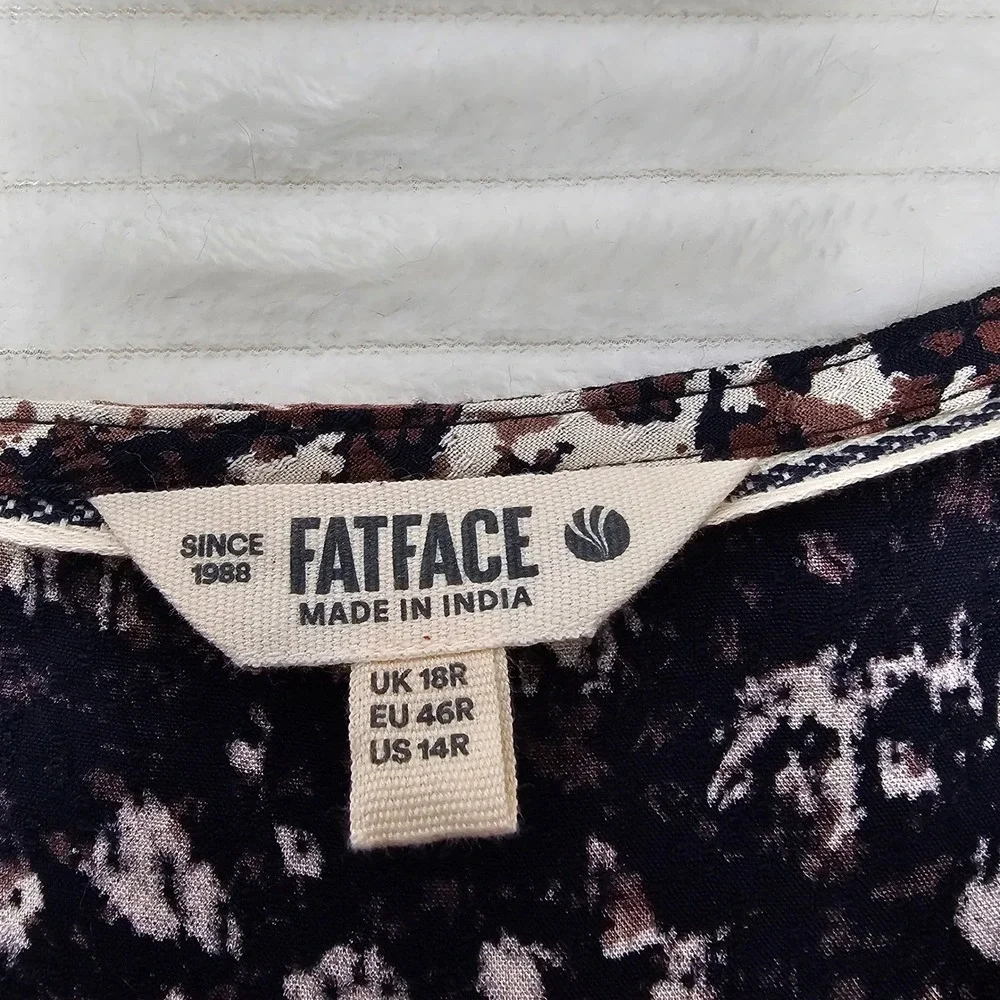 FatFace Libby Black Brown Patterned Maxi/Midi Dress 14R Cottagecore Boho Pockets